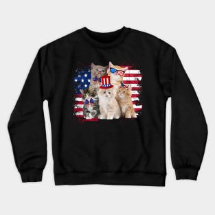 Funny Cat Patriotic USA Cat Lovers Cat Moms 4th July American Crewneck Sweatshirt
